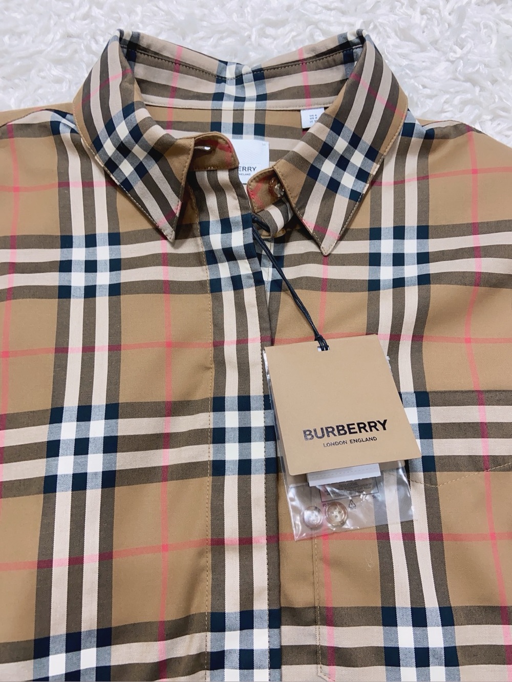 NWT Burberry Ivery Classic Check Plaid Cotton Shirt Size US4 - Picture 5 of 10